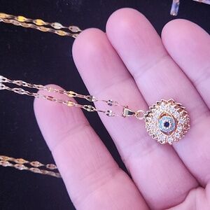 Spinner Evil Eye Necklace 18k Gold Plated